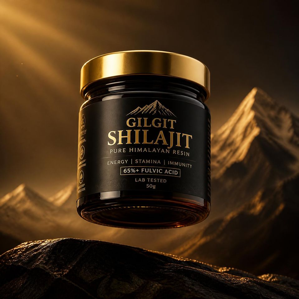 Chitrali Shilajit jar with a measuring spoon ready for use