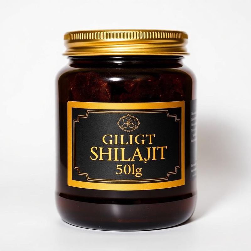 Chitrali Shilajit 50g resin jar photographed on a dark surface